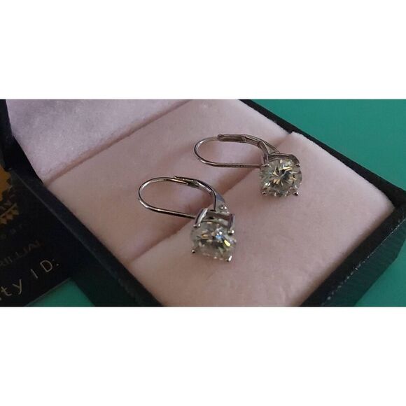 CERTIFIED~SALE~ 2 Ct. Round Genuine Diamond Moissanite Leverback Earrings - Picture 1 of 6